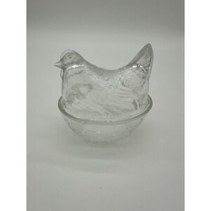 Hen on Nest Candy Dish Vintage Farmhouse Clear Glass Small 5"